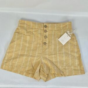 NWT Lauren Conrad Yellow Striped High Rise Elastic Waist Linen Shorts